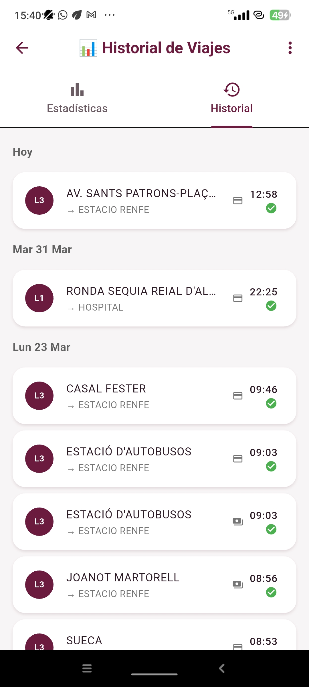 Historial de viajes